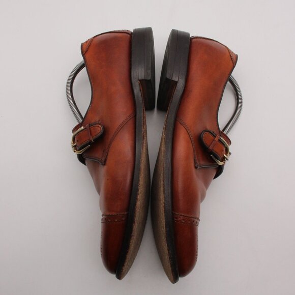 Allen Edmonds Hillsboro Men's 10.5 C Brown Leather Monk Strap Cap Toe Loafers - Picture 8 of 13